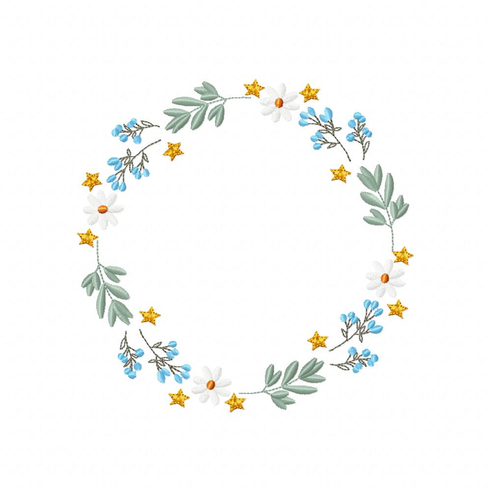 Floral Frame with Little Stars - Fill Stitch