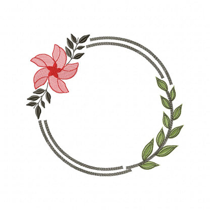 Floral Rounded Frame - Fill Stitch