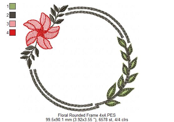 Floral Rounded Frame - Fill Stitch