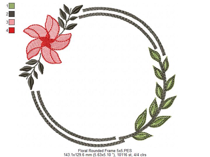 Floral Rounded Frame - Fill Stitch
