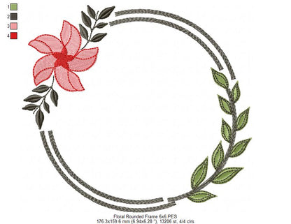 Floral Rounded Frame - Fill Stitch