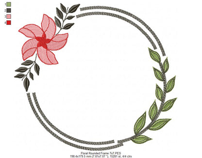 Floral Rounded Frame - Fill Stitch