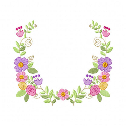 Delicate Floral Wreath - Fill Stitch - Machine Embroidery Design