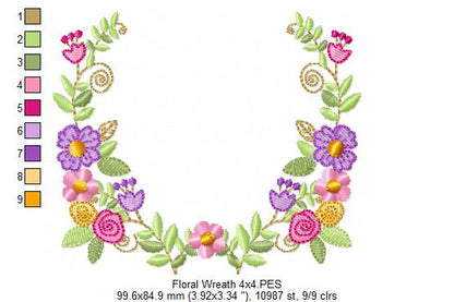 Delicate Floral Wreath - Fill Stitch - Machine Embroidery Design