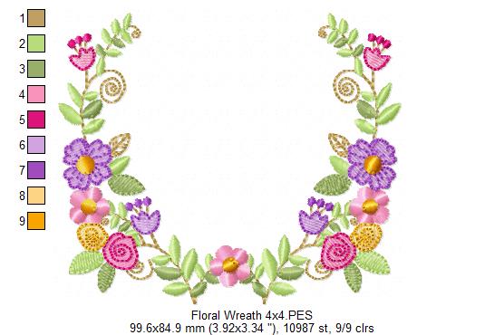 Delicate Floral Wreath - Fill Stitch - Machine Embroidery Design