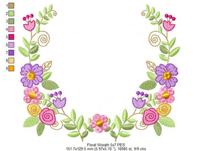 Delicate Floral Wreath - Fill Stitch - Machine Embroidery Design
