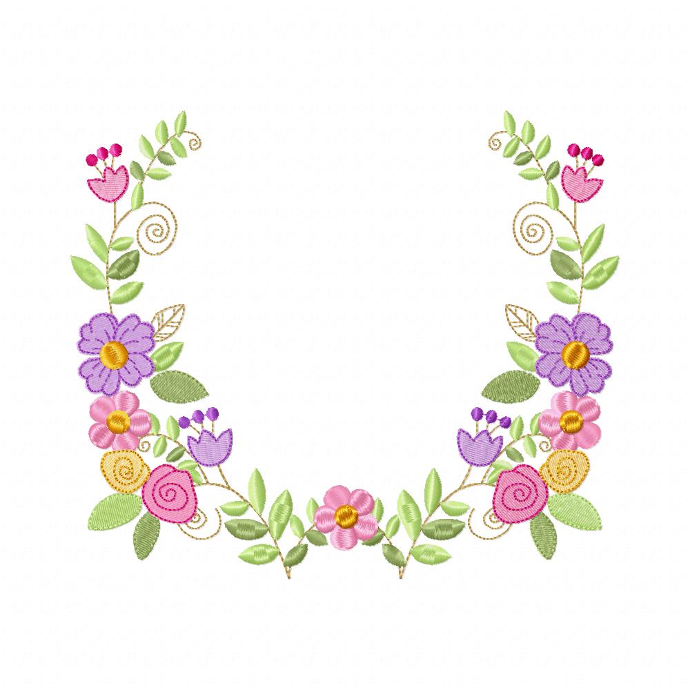 Delicate Floral Wreath - Fill Stitch - Machine Embroidery Design