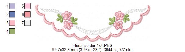 Flowers Delicate Border - Fill Stitch - Machine Embroidery Design