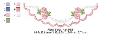 Flowers Delicate Border - Fill Stitch - Machine Embroidery Design