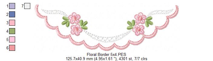 Flowers Delicate Border - Fill Stitch - Machine Embroidery Design