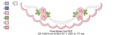 Flowers Delicate Border - Fill Stitch - Machine Embroidery Design