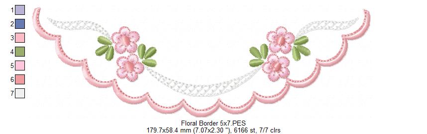 Flowers Delicate Border - Fill Stitch - Machine Embroidery Design