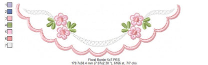 Flowers Delicate Border - Fill Stitch - Machine Embroidery Design