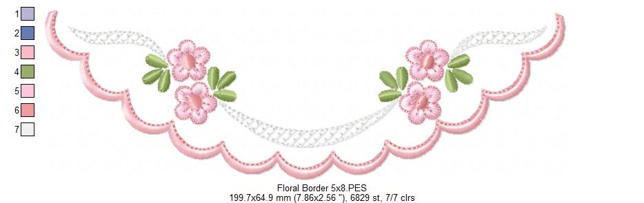 Flowers Delicate Border - Fill Stitch - Machine Embroidery Design