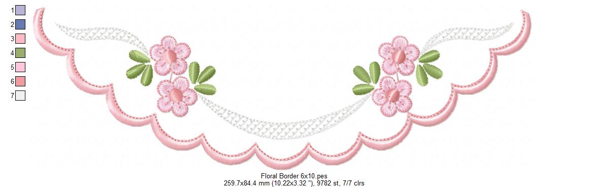 Flowers Delicate Border - Fill Stitch - Machine Embroidery Design