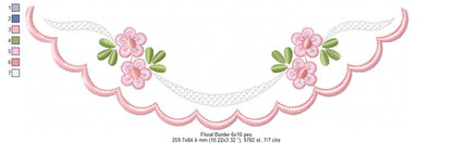 Flowers Delicate Border - Fill Stitch - Machine Embroidery Design