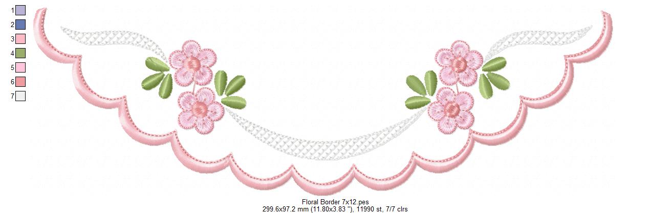 Flowers Delicate Border - Fill Stitch - Machine Embroidery Design