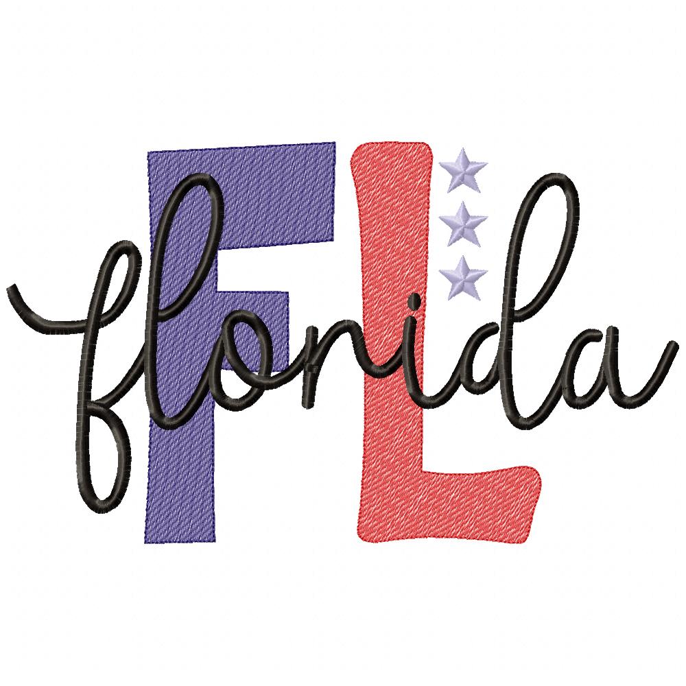 Florida FL Stars - Rippled Stitch - Machine Embroidery Design