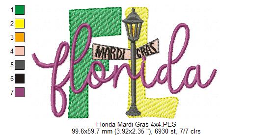 Florida Mardi Gras - Fill Stitch - Machine Embroidery Design