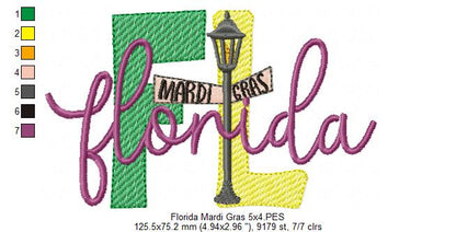 Florida Mardi Gras - Fill Stitch - Machine Embroidery Design