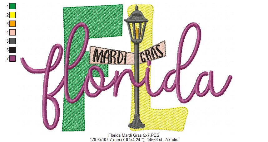 Florida Mardi Gras - Fill Stitch - Machine Embroidery Design