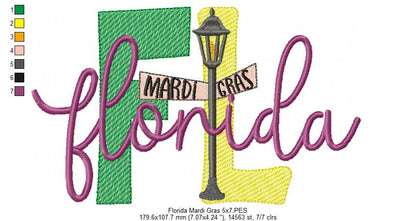 Florida Mardi Gras - Fill Stitch - Machine Embroidery Design