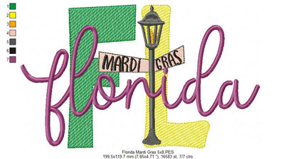 Florida Mardi Gras - Fill Stitch - Machine Embroidery Design