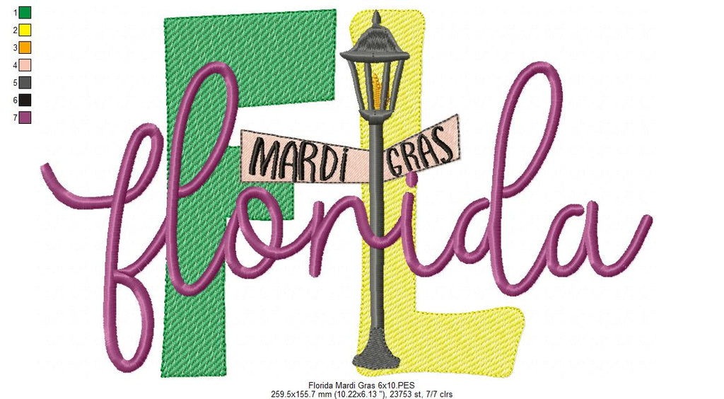 Florida Mardi Gras - Fill Stitch - Machine Embroidery Design