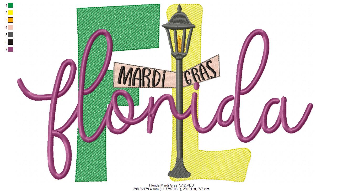Florida Mardi Gras - Fill Stitch - Machine Embroidery Design