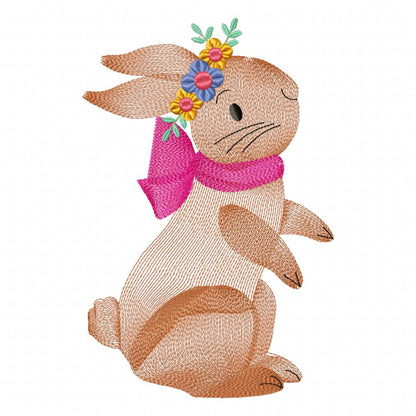 Flower Bunny - Rippled Stitch - Machine Embroidery Design