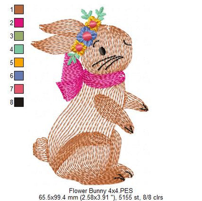 Flower Bunny - Rippled Stitch - Machine Embroidery Design