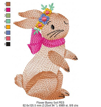Flower Bunny - Rippled Stitch - Machine Embroidery Design