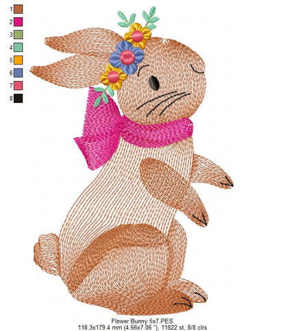 Flower Bunny - Rippled Stitch - Machine Embroidery Design