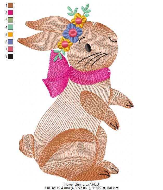 Flower Bunny - Rippled Stitch - Machine Embroidery Design