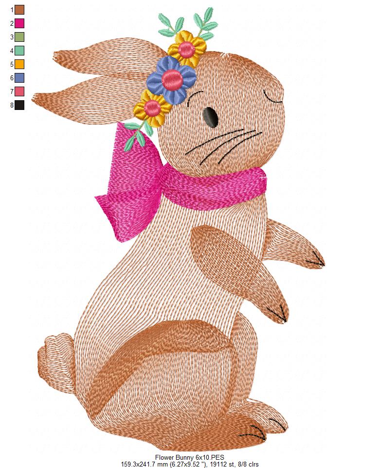 Flower Bunny - Rippled Stitch - Machine Embroidery Design