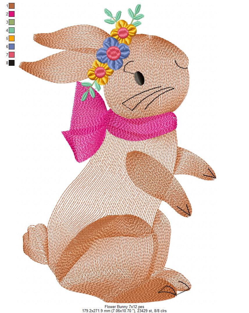 Flower Bunny - Rippled Stitch - Machine Embroidery Design