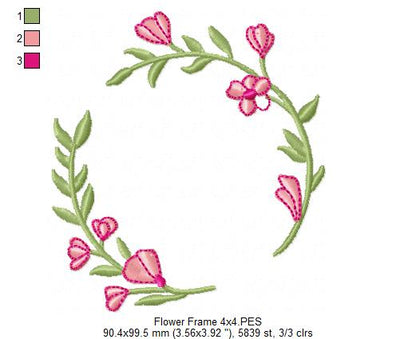 Delicate Floral Wreath - Fill Stitch - Machine Embroidery Design