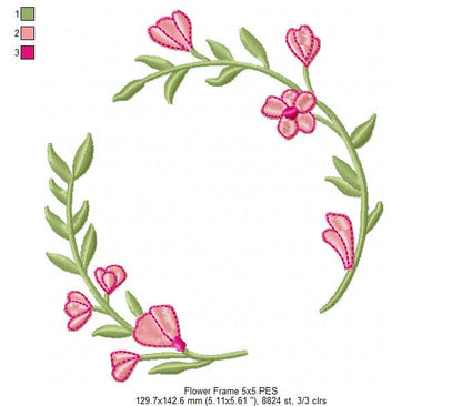 Delicate Floral Wreath - Fill Stitch - Machine Embroidery Design