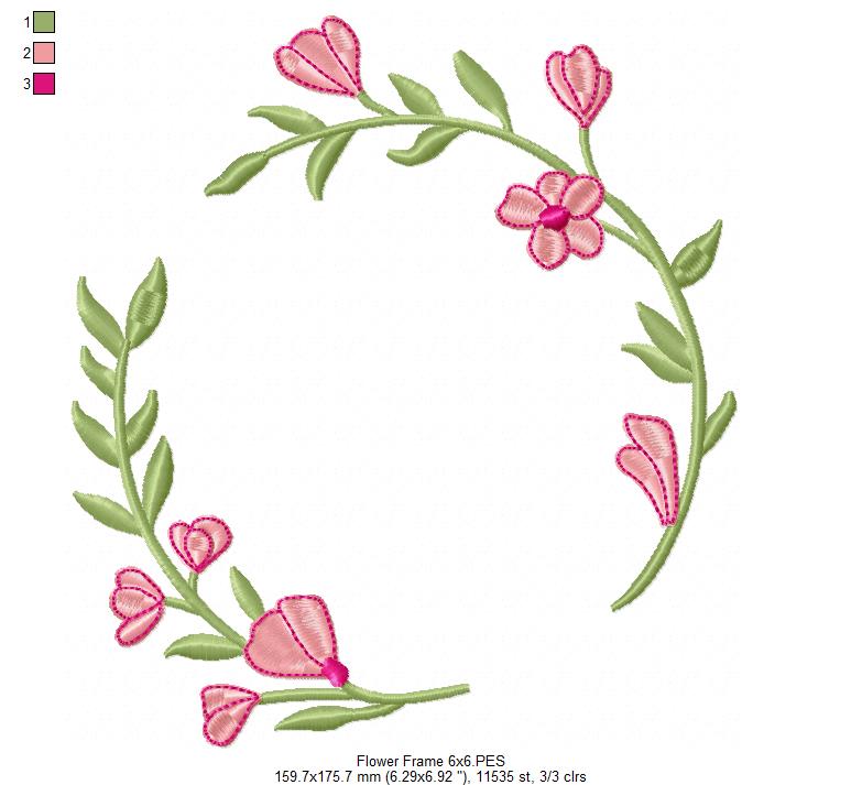 Delicate Floral Wreath - Fill Stitch - Machine Embroidery Design