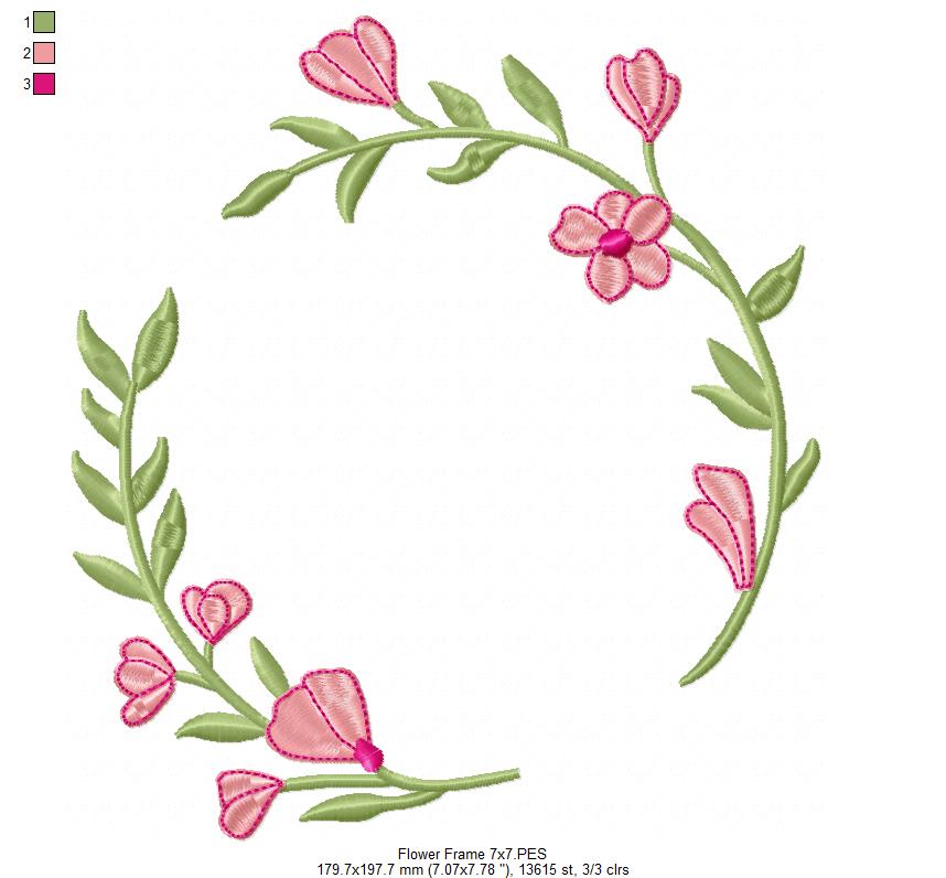 Delicate Floral Wreath - Fill Stitch - Machine Embroidery Design