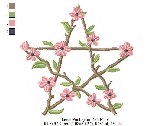 Flowers Pentragram - Fill Stitch - Machine Embroidery Design