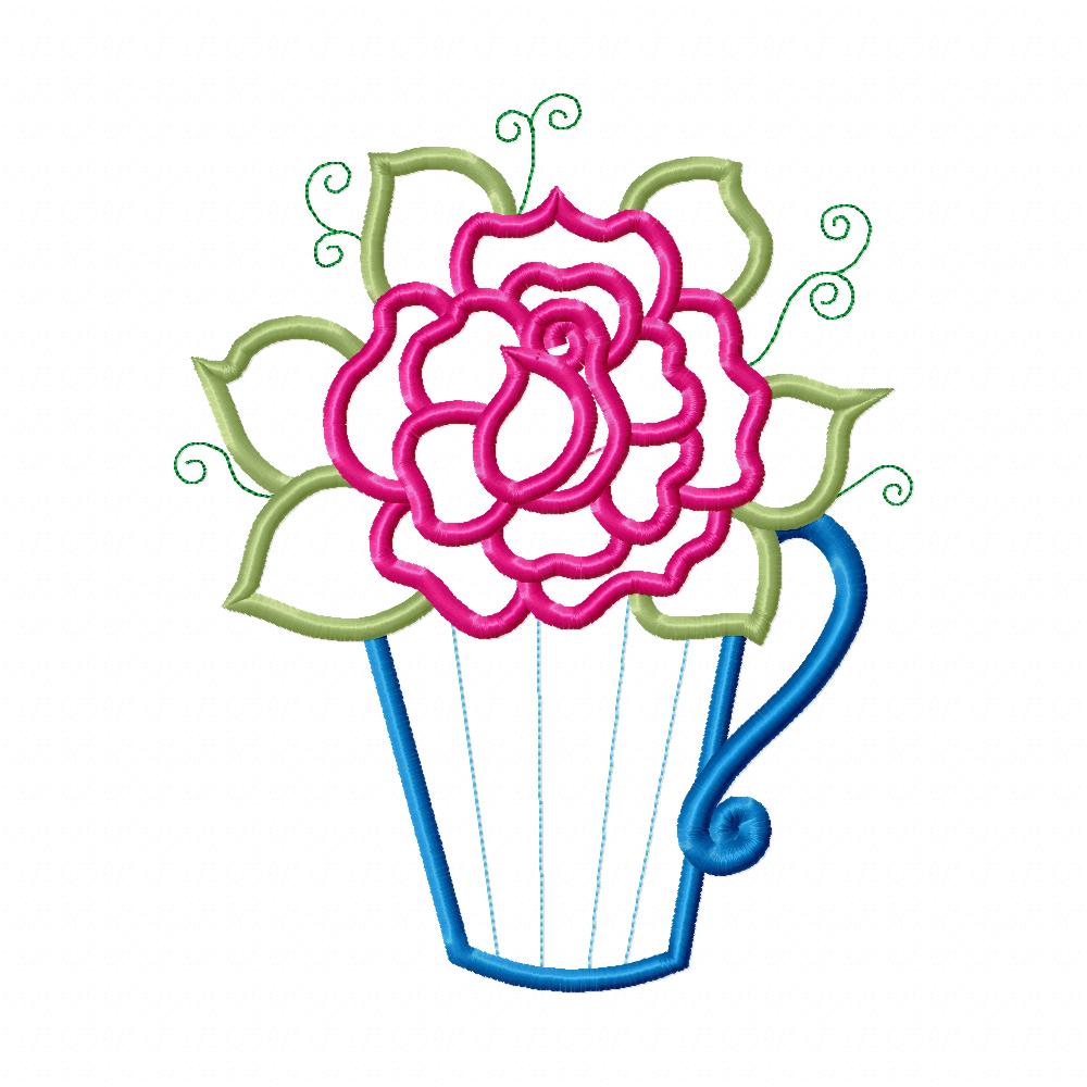 Rose Teacup - Applique - Machine Embroidery Design