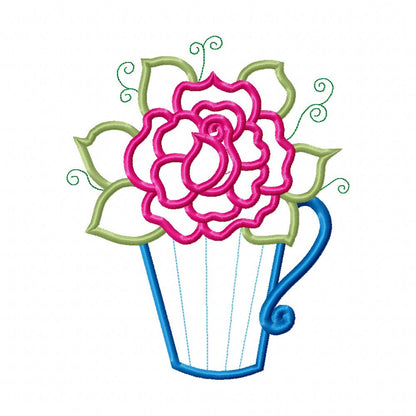 Rose Teacup - Applique - Machine Embroidery Design