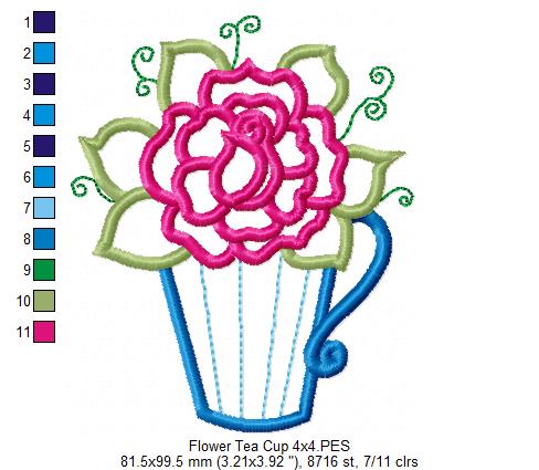 Rose Teacup - Applique - Machine Embroidery Design