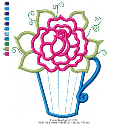 Rose Teacup - Applique - Machine Embroidery Design