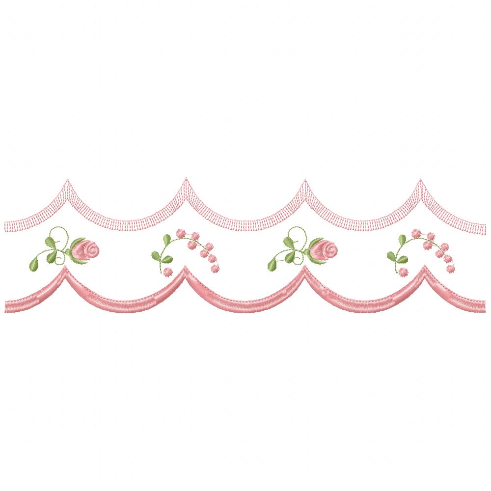 Cute Flowers Delicate Border - Fill Stitch - Machine Embroidery Design