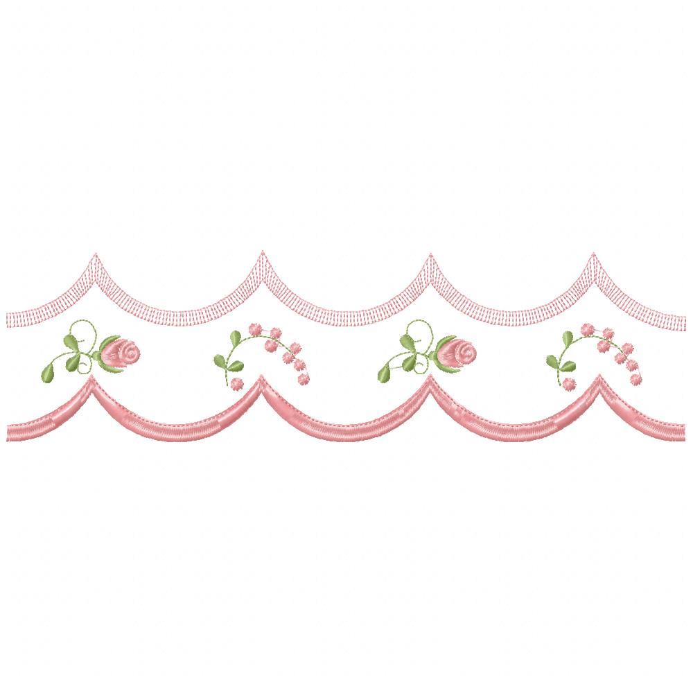 Cute Flowers Delicate Border - Fill Stitch - Machine Embroidery Design