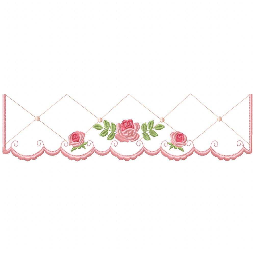 Flowers Delicate Border - Fill Stitch - Set of 2 Designs - Machine Embroidery Design