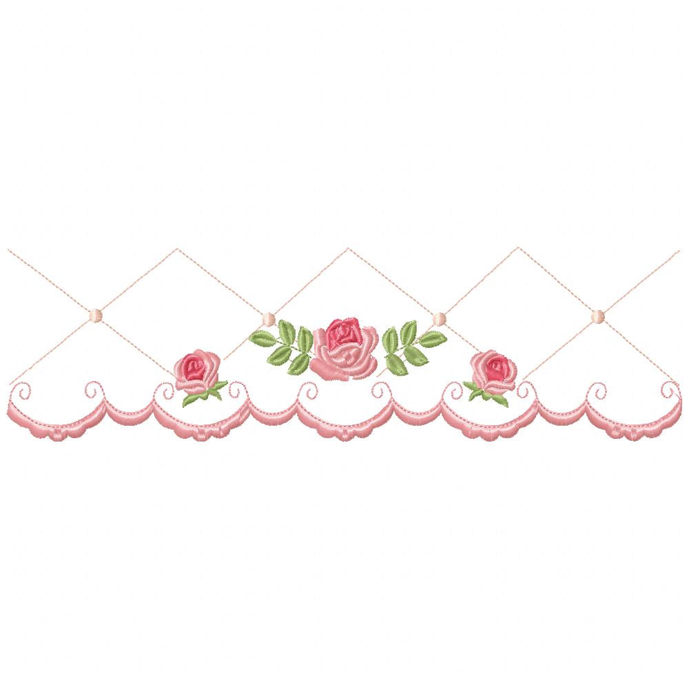 Flowers Delicate Border - Fill Stitch - Set of 2 Designs - Machine Embroidery Design