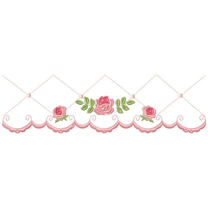 Flowers Delicate Border - Fill Stitch - Set of 2 Designs - Machine Embroidery Design
